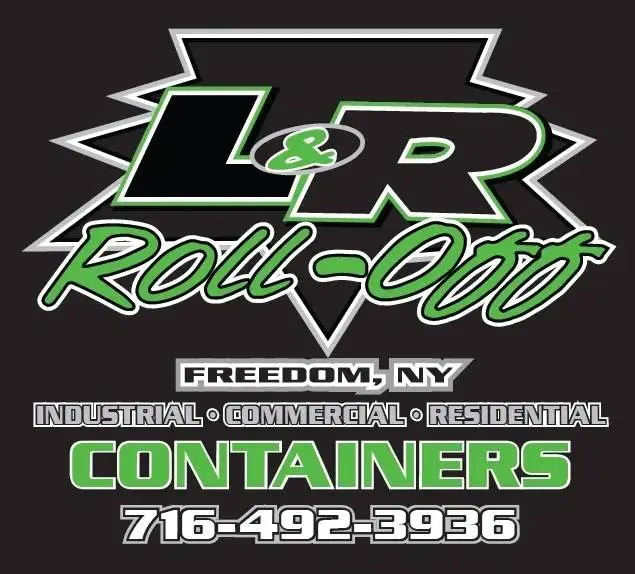 A black and green logo for l & r roll-out containers.